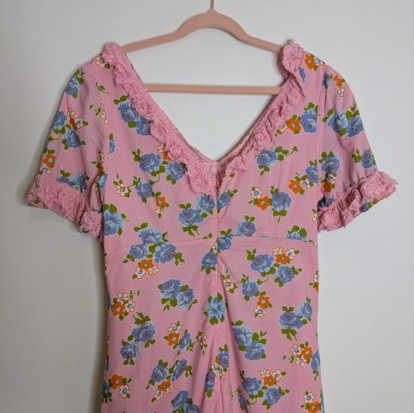 Lili Sidono Molly Bracken Floral Maxi Dress Lace Trim Pink Size Large - Picture 14 of 16